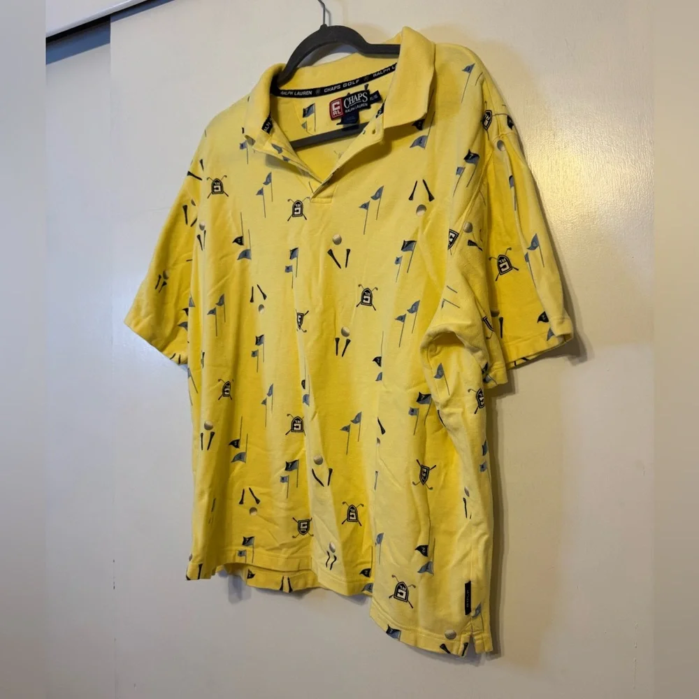 Chaps Ralph Lauren Yellow‎ Golf Patterned Polo Shirt